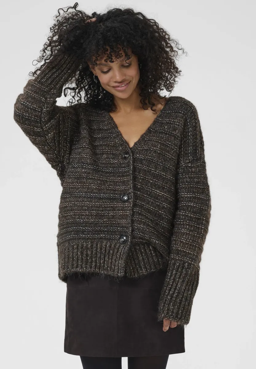 Strickjacke - black coffee melange