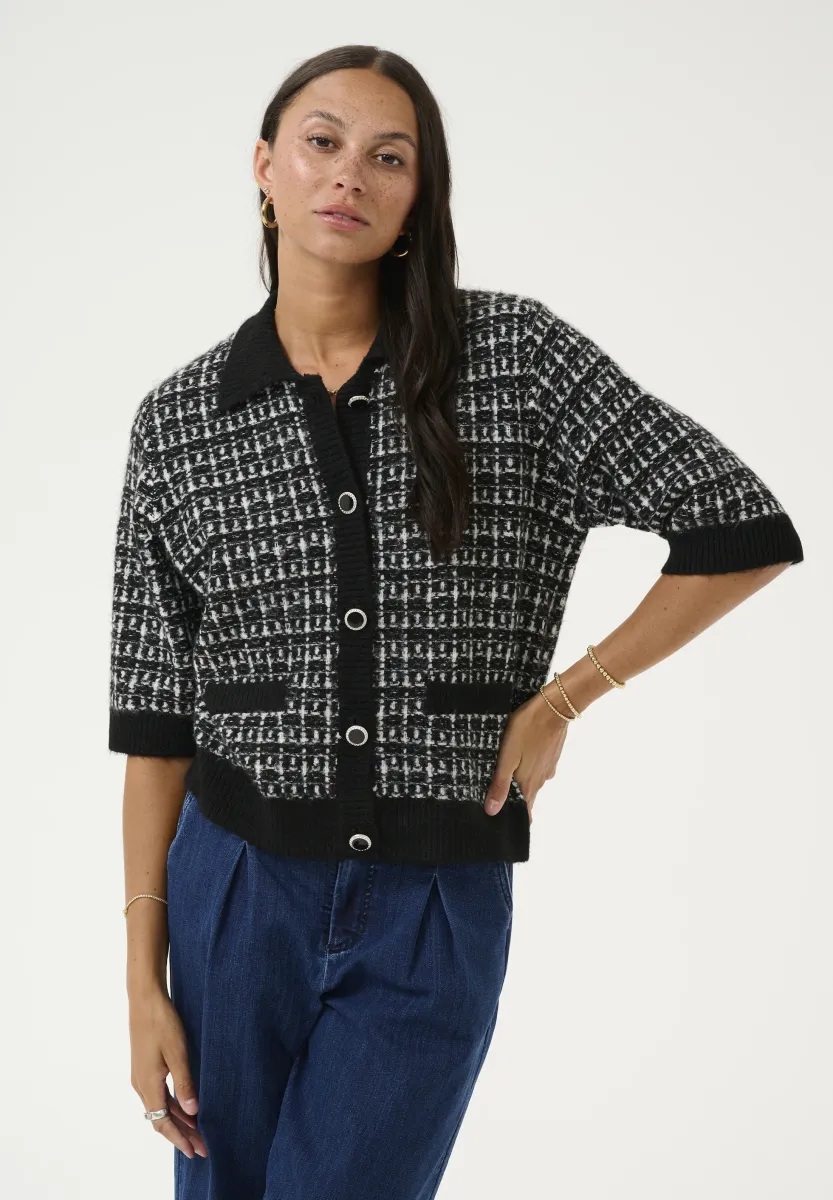 Strickjacke - black turtledove check knit