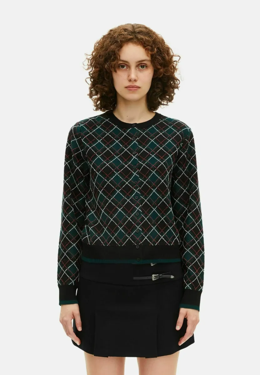 Strickjacke - black/dark green