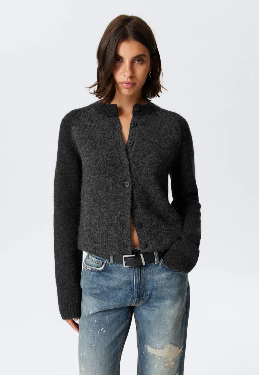 Strickjacke - dark grey melange contrast