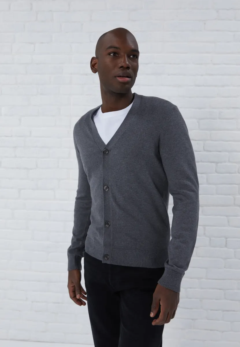 Strickjacke - dark grey melange