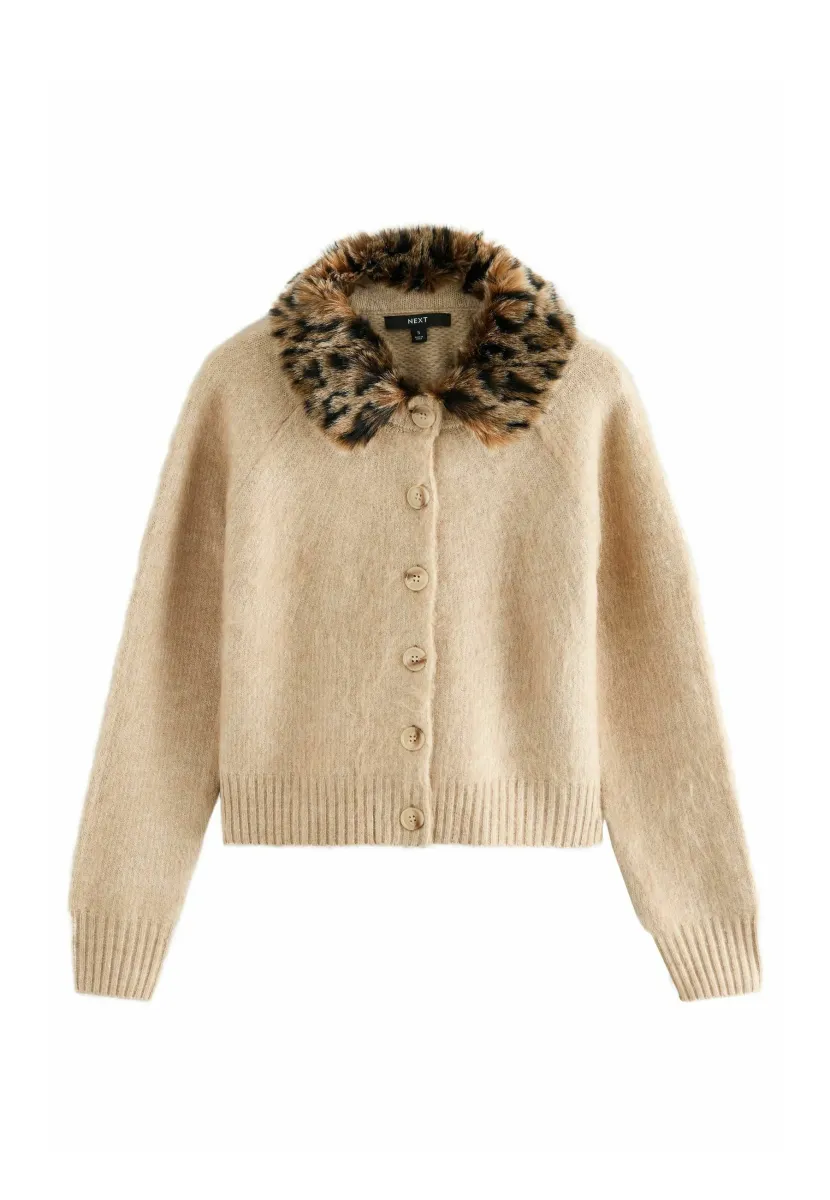 Strickjacke - ecru leopard print