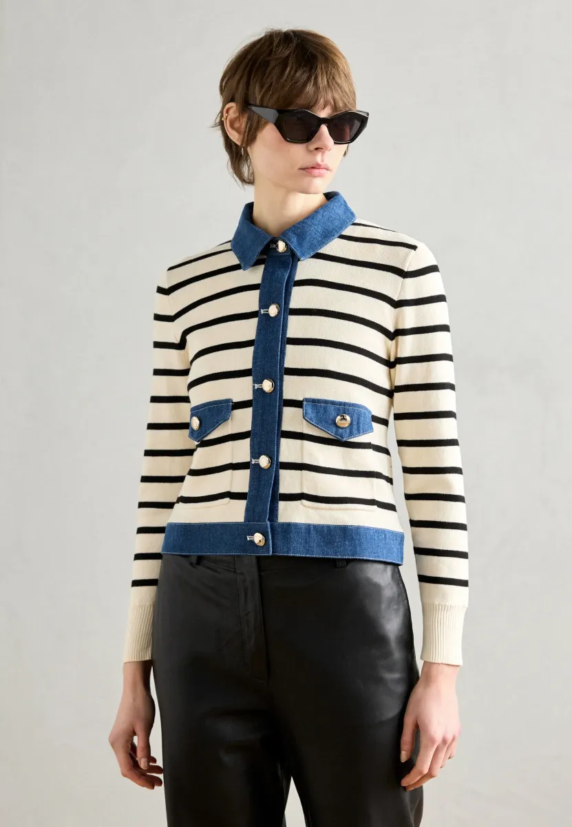 Strickjacke - ivoire/noir