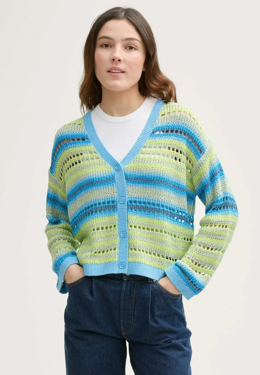 Strickjacke - mint blue multicolor stripe