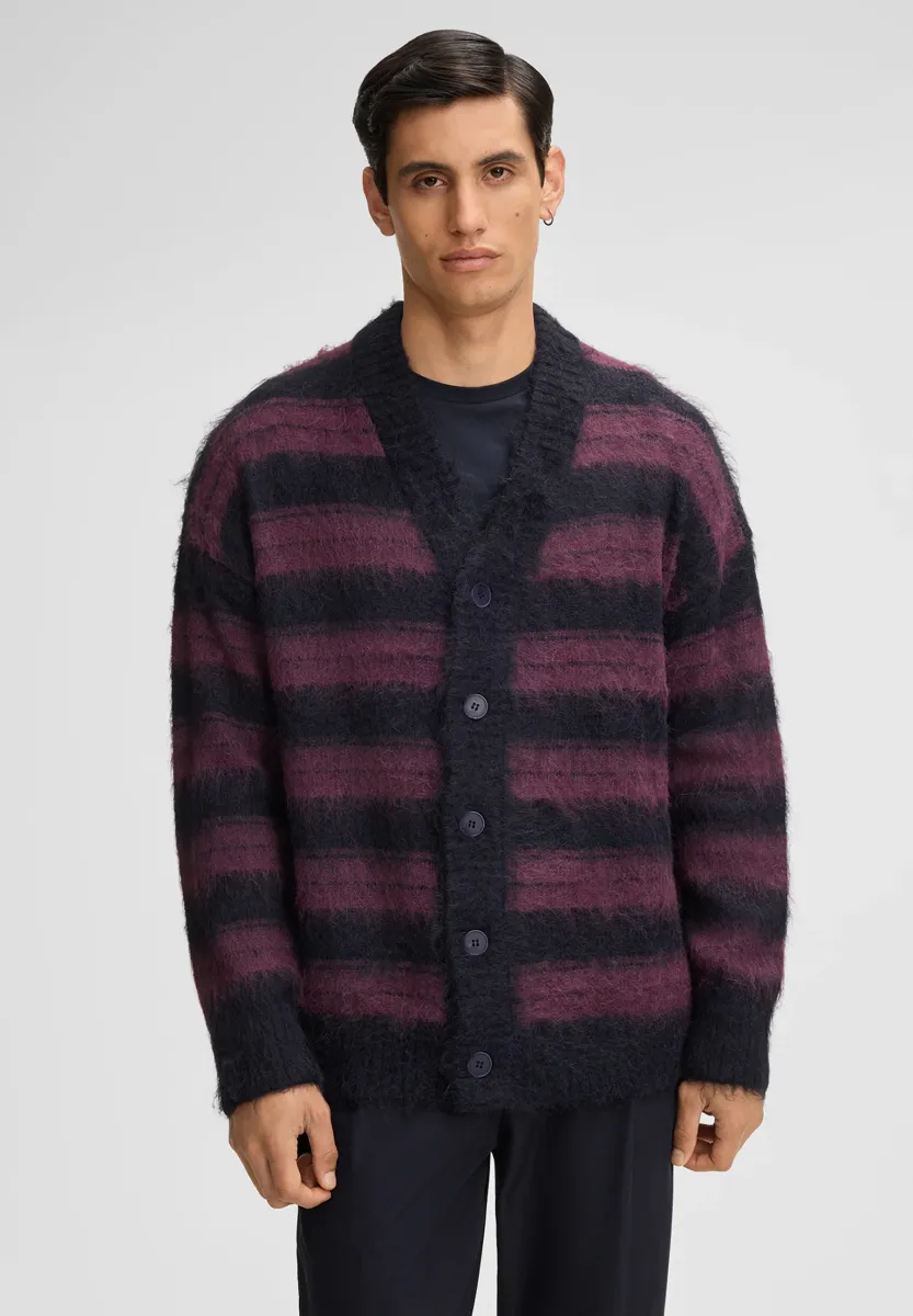 Strickjacke - navy/bordeaux gestreift