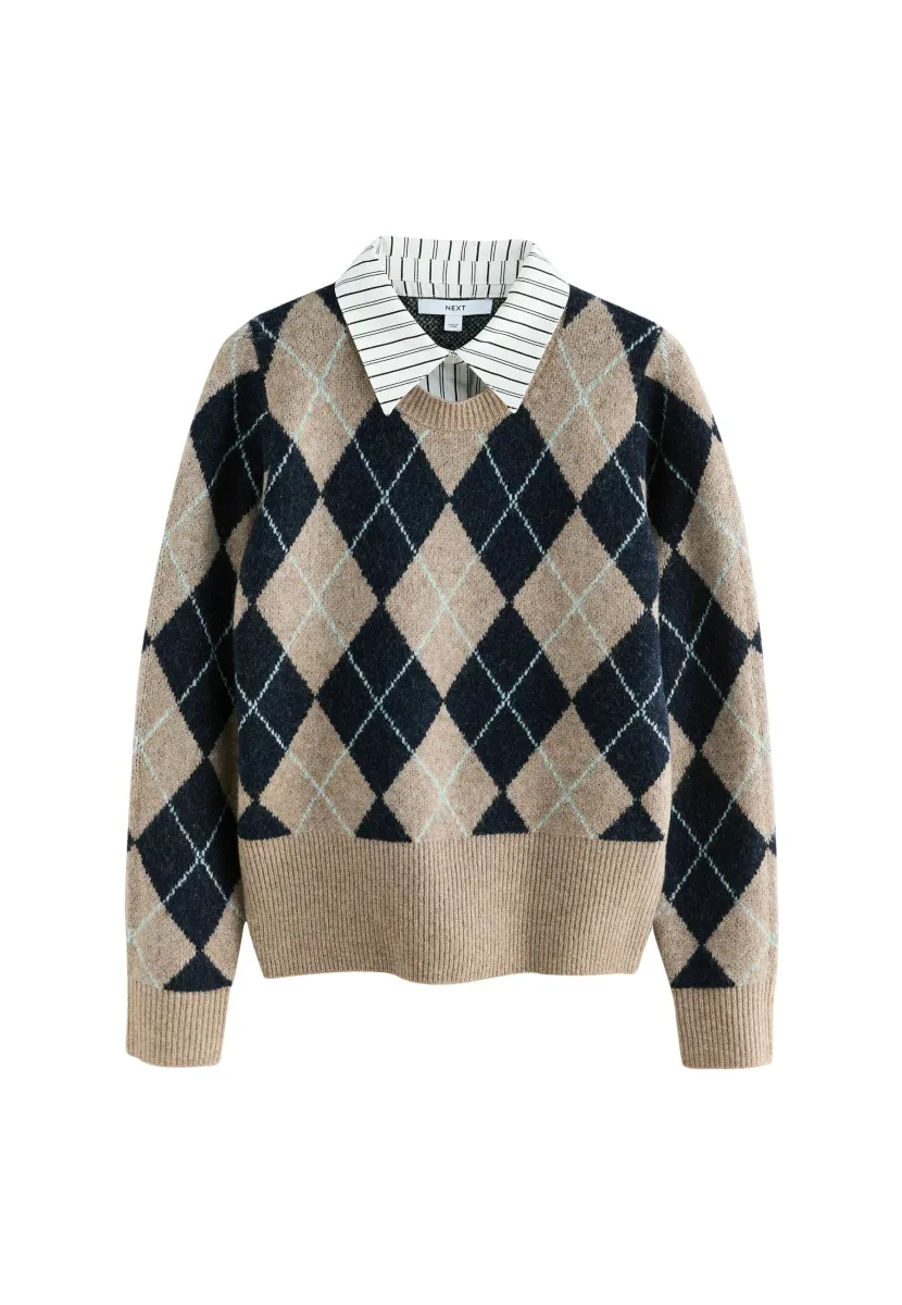 Strickpullover - beige navy blue argyle