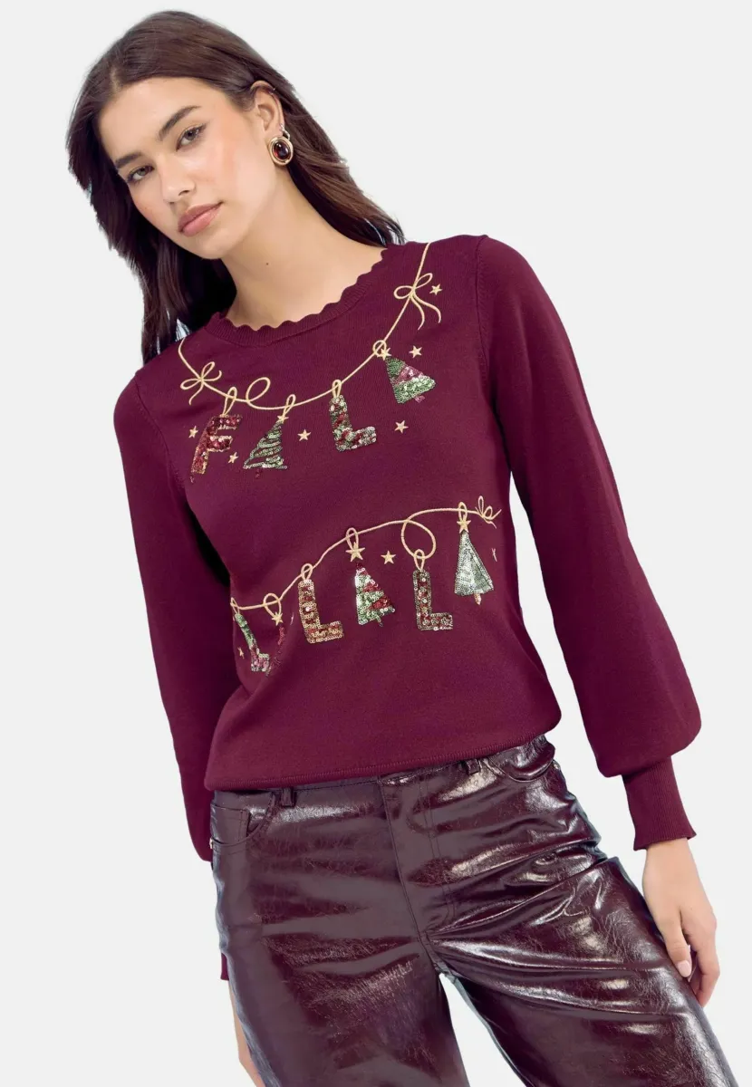 Strickpullover - berry red slogan
