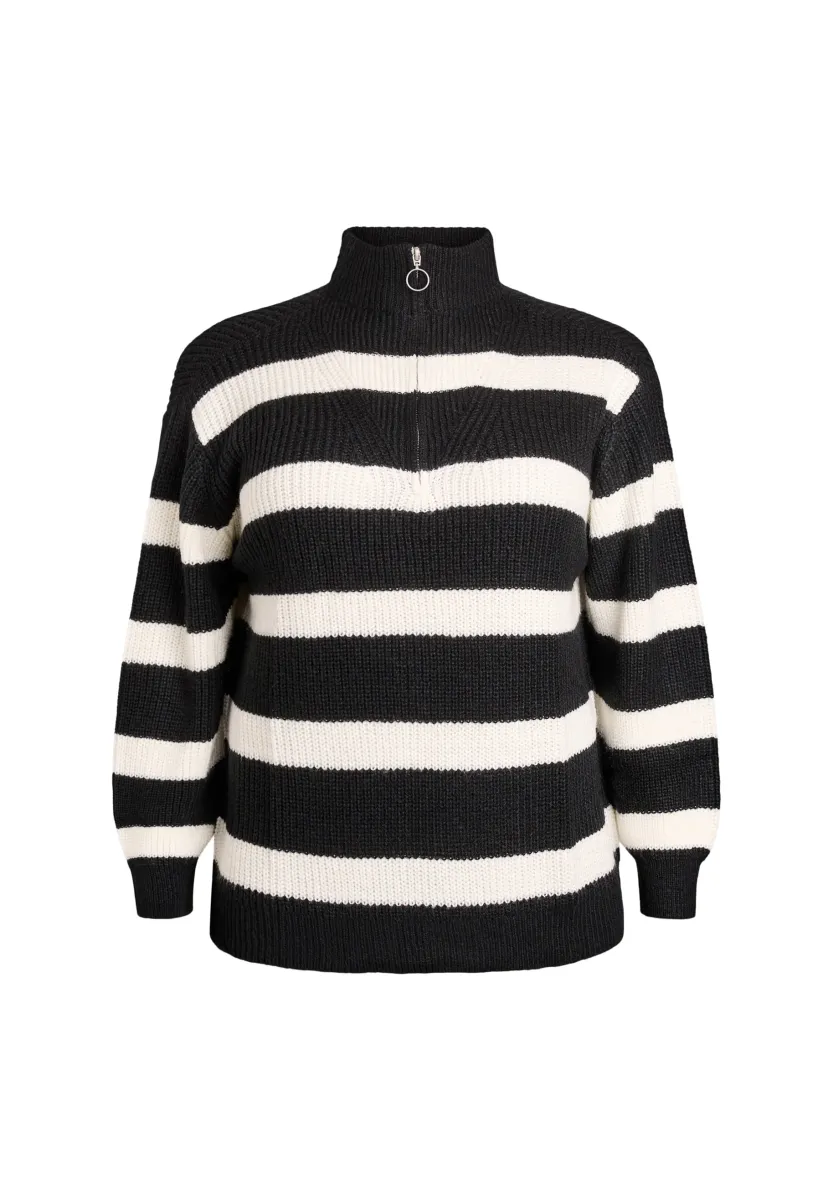 Strickpullover - black white stripe