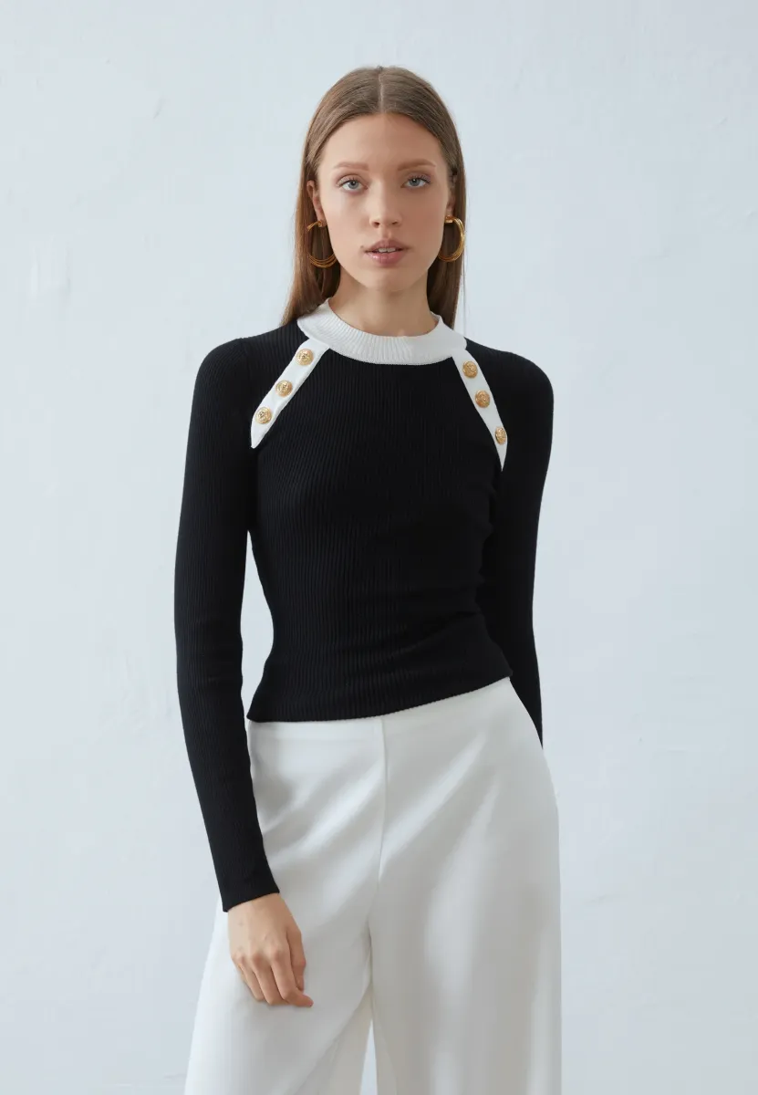 Strickpullover - black/white