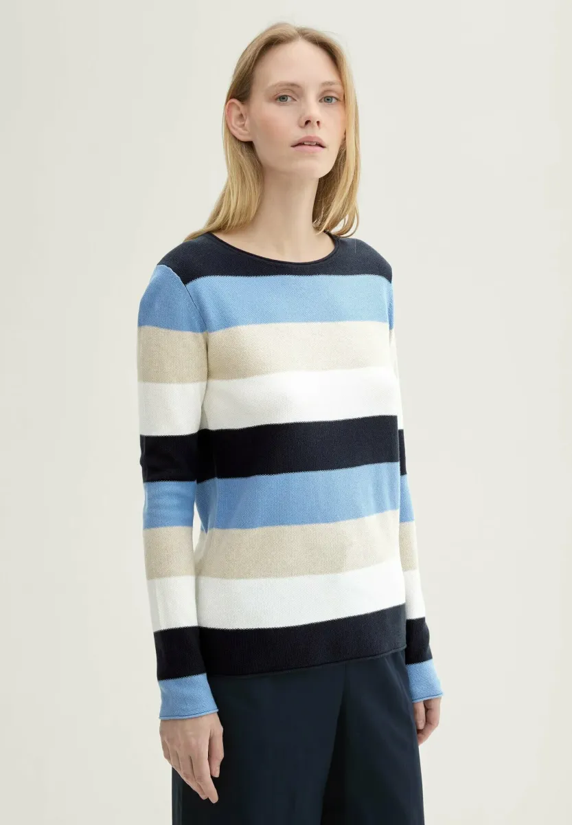 Strickpullover - blue block stripe