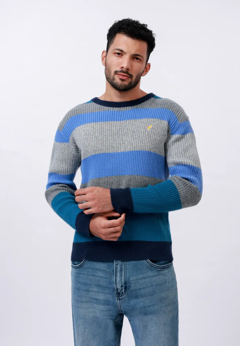Strickpullover - blue/grey/ivory