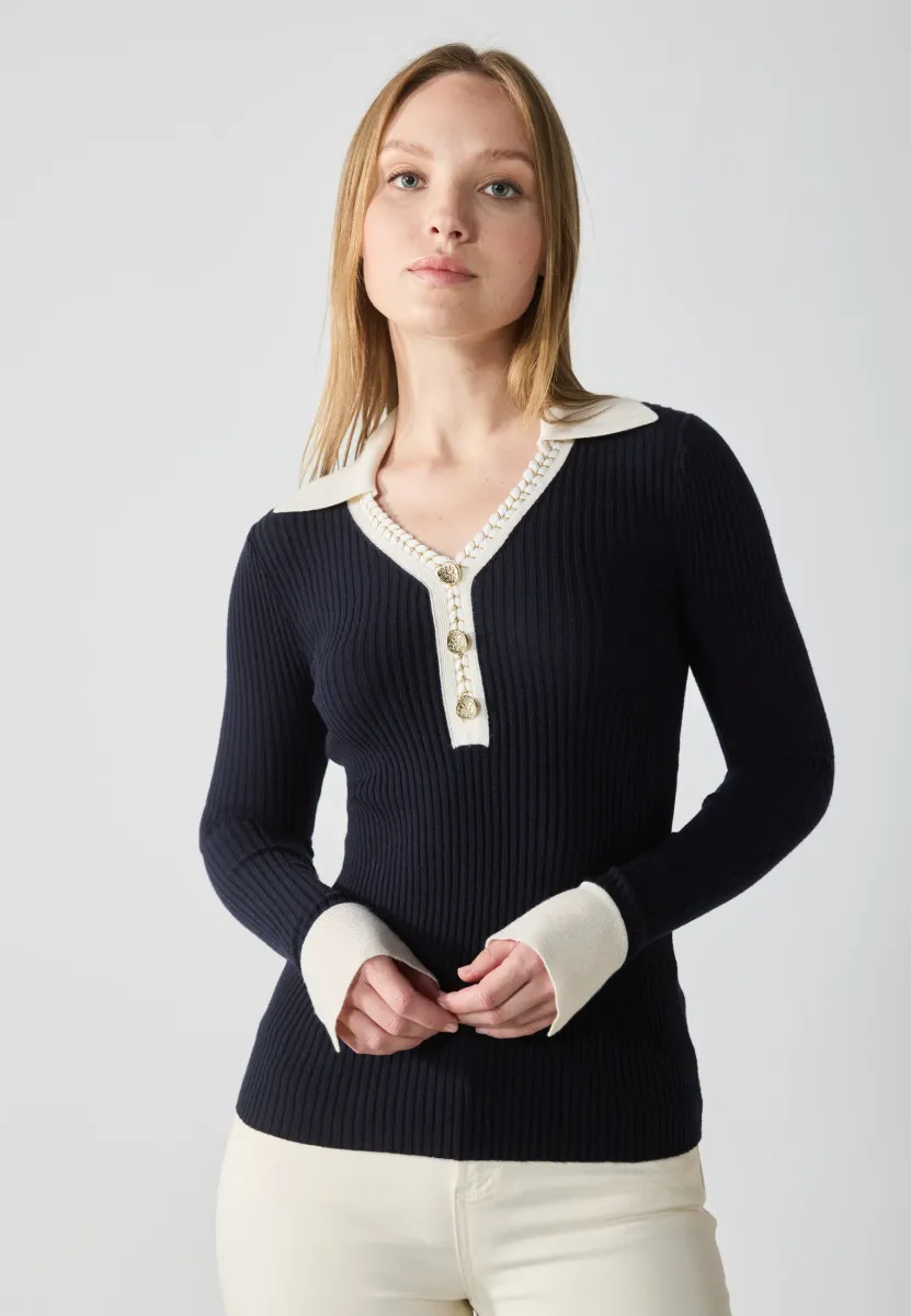 Strickpullover - dark blue/off white