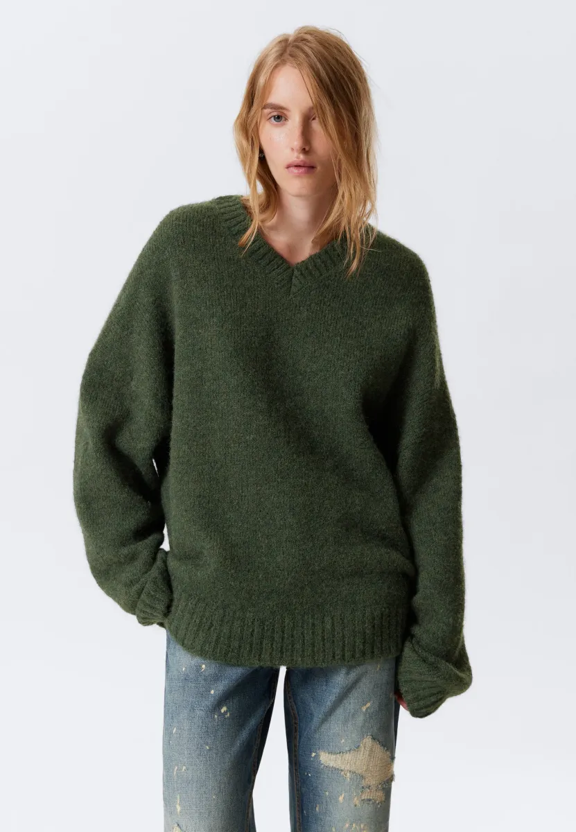 Strickpullover - dark green melange
