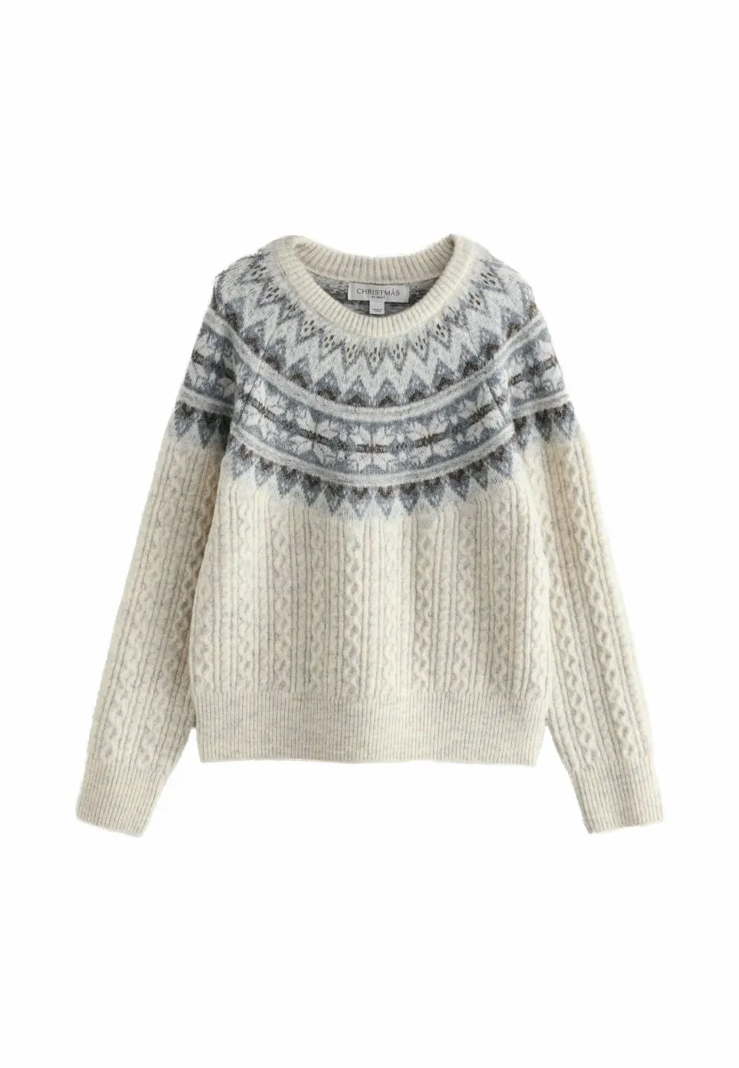 Strickpullover - ecru fairisle cable knit