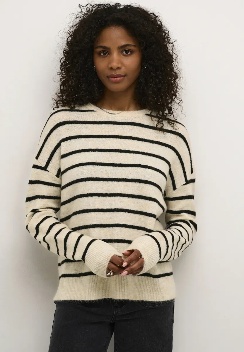 Strickpullover - feather gray mel  black stripe