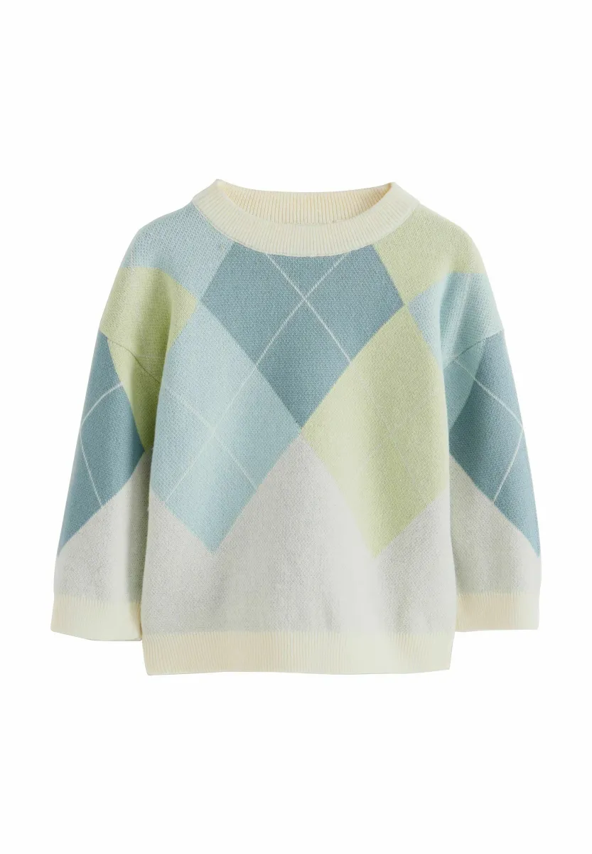Strickpullover - green blue argyle