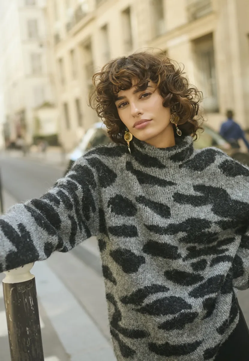 Strickpullover - greymelange and black animal