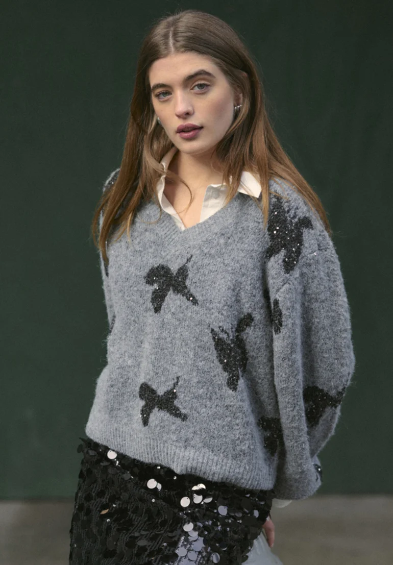 Strickpullover - mid grey black melange