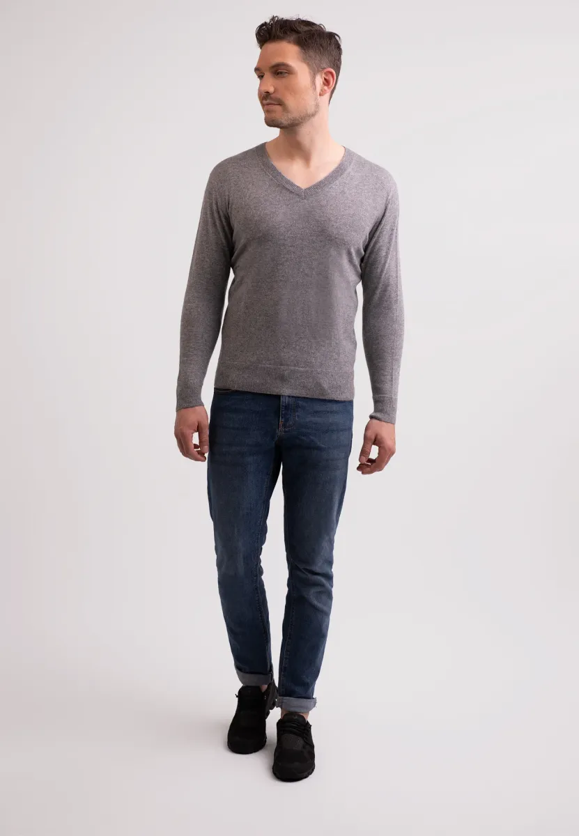 Strickpullover - mittel grau melange