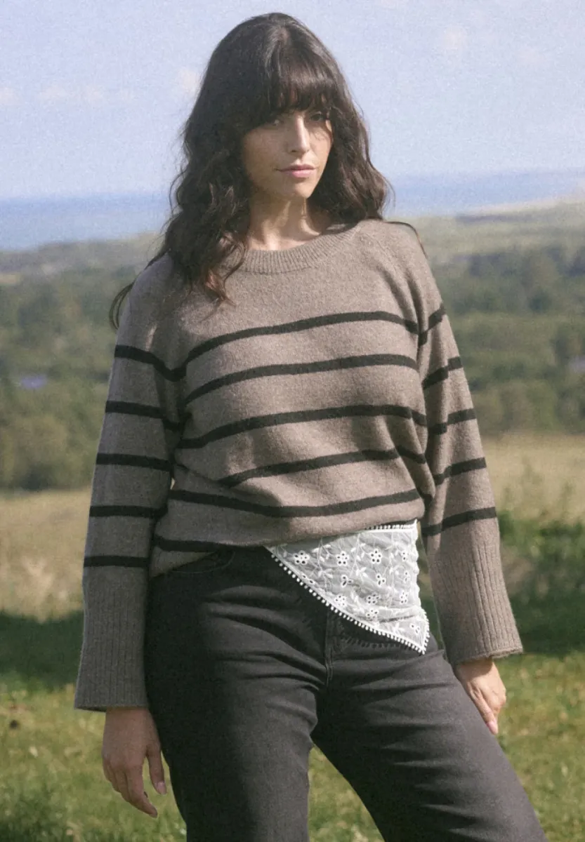 Strickpullover - morel melange black stripe