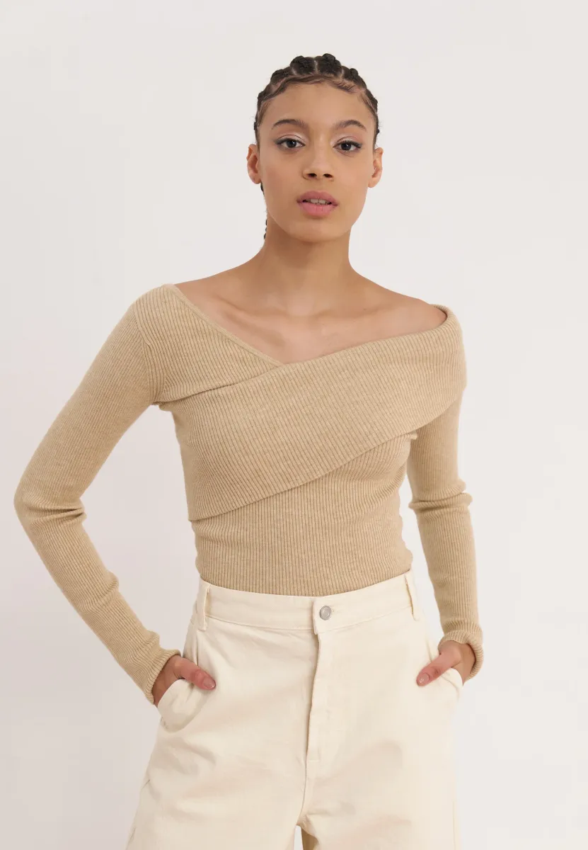 Strickpullover - mottled beige