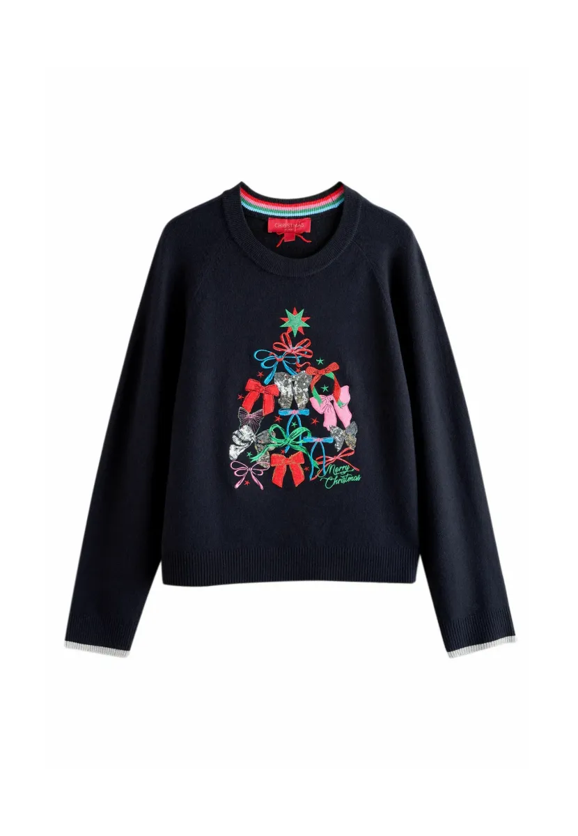 Strickpullover - navy rainbow sparkle tree