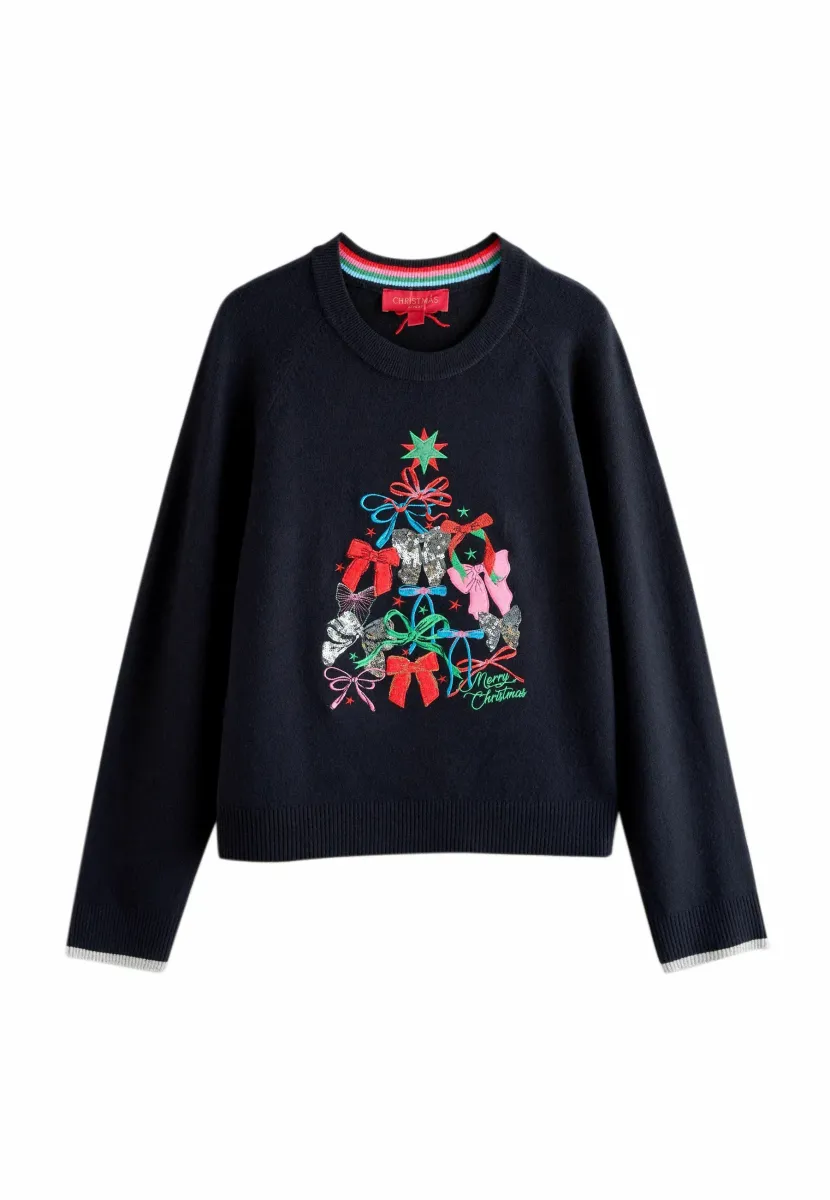 Strickpullover - navy rainbow sparkle tree