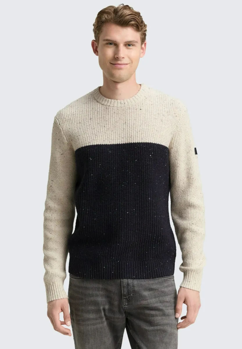 Strickpullover - offwhite navy color block