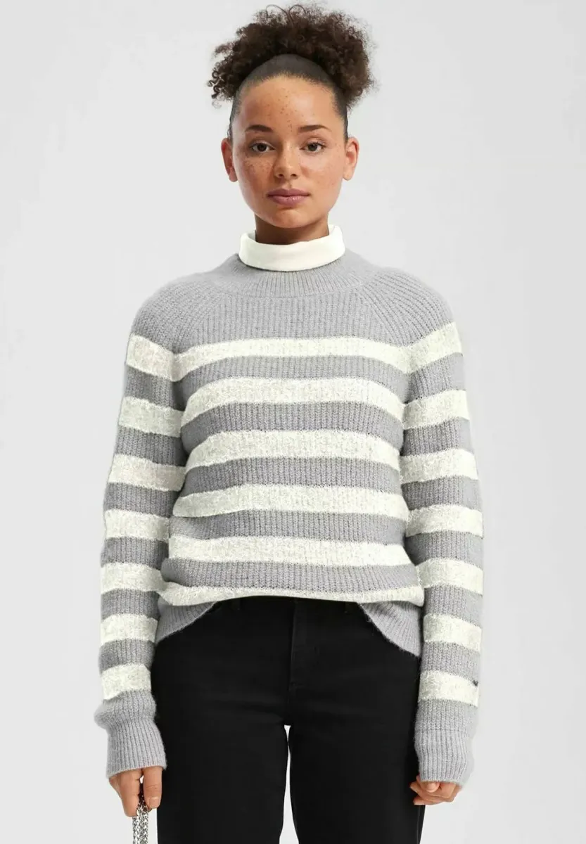 Strickpullover - weiß   grau melange