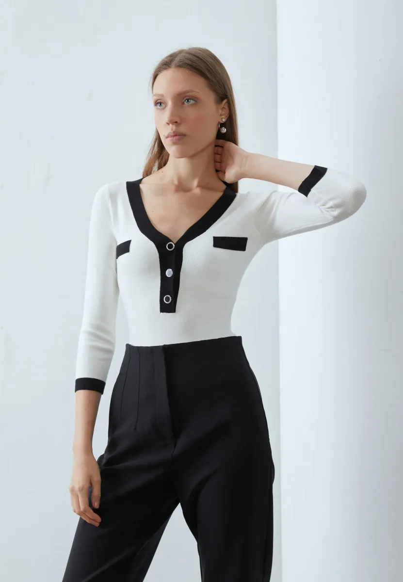 Strickpullover - white/black