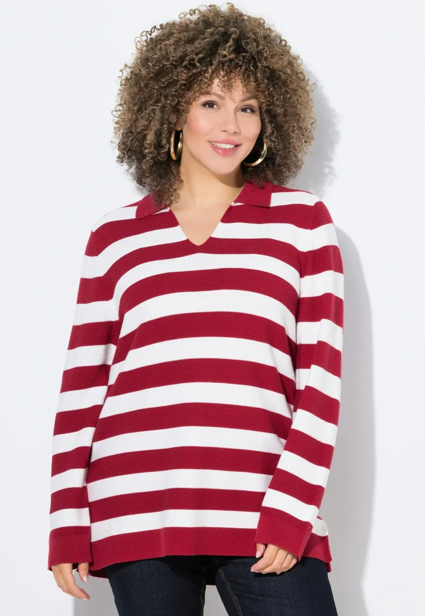 STRIPED COLLAR LONG SLEEVE - Poloshirt - ruby red