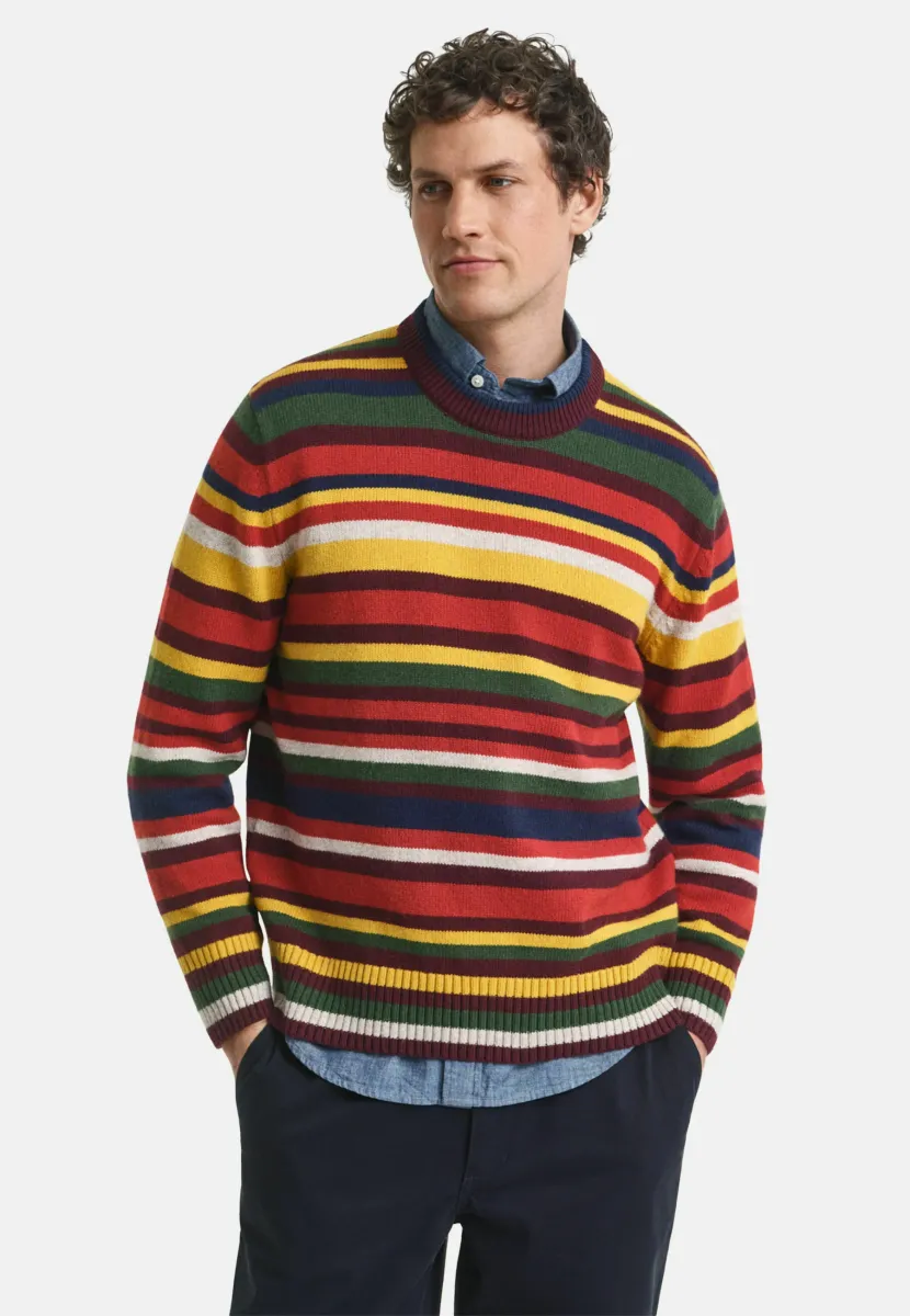 STRIPED CREW NECK - Strickpullover - deep orange