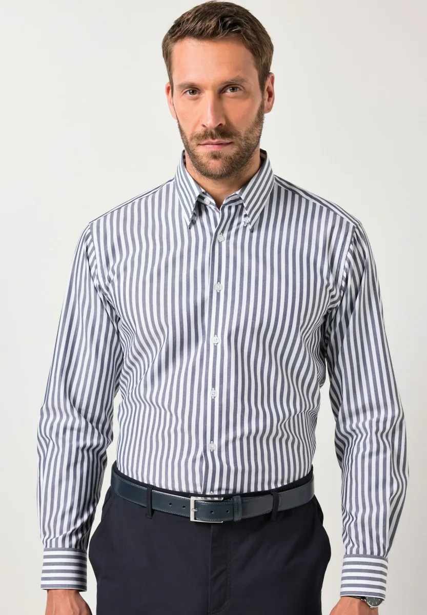 STRIPED LONG SLEEVE CONCEALED BUTTON-DOWN COLLAR EASY CARE MODERN FIT - Hemd - navy blue