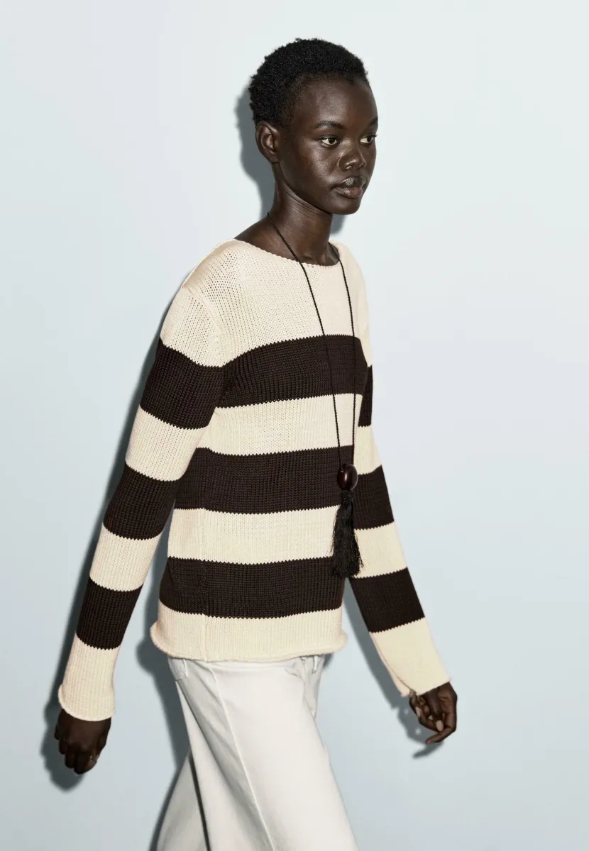 STRIPED LONG SLEEVE - Strickpullover - beige
