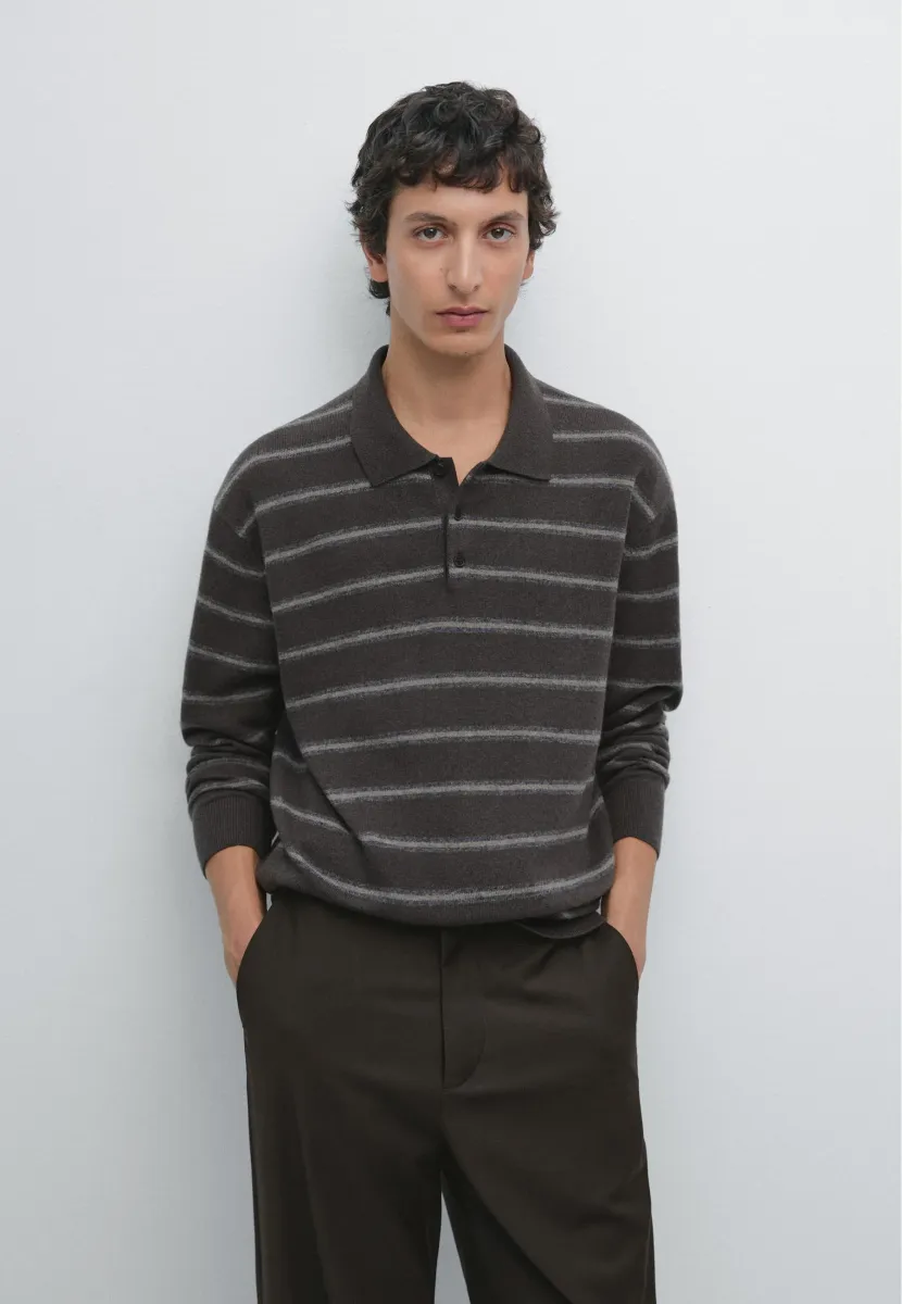 STRIPED POLO NECK - Strickpullover - mottled dark brown