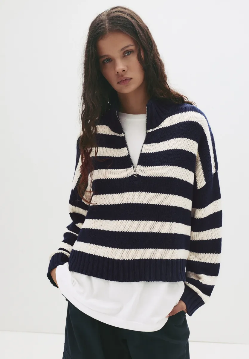 STRIPED QUARTER - Strickpullover - blue denim