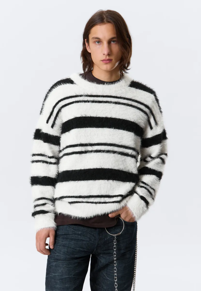 STRIPED RELAXED - Strickpullover - light grey/black stripe