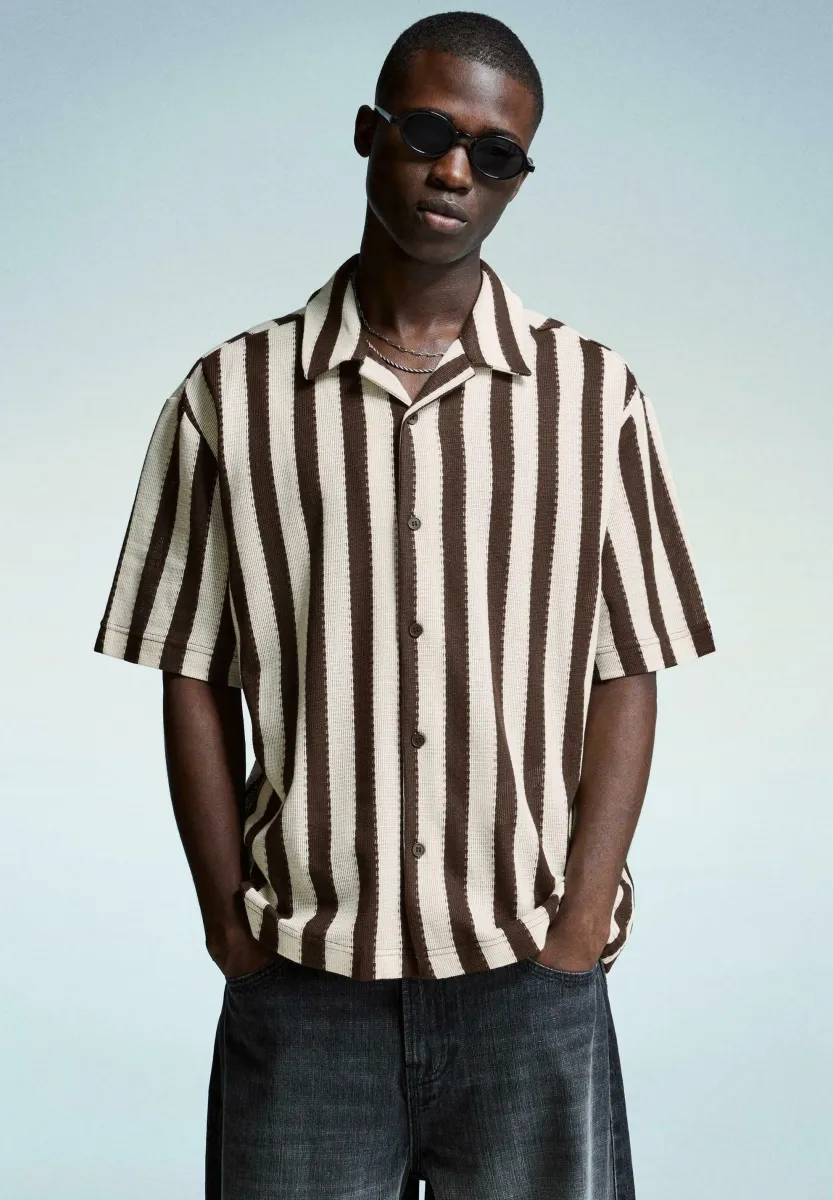 STRIPED SHORT SLEEVE   - Hemd - dark brown