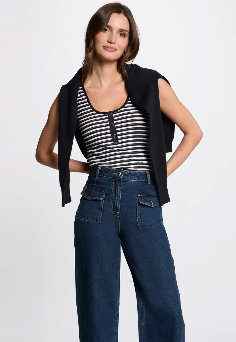 STRIPED SLEEVELESS  - Top - blanc