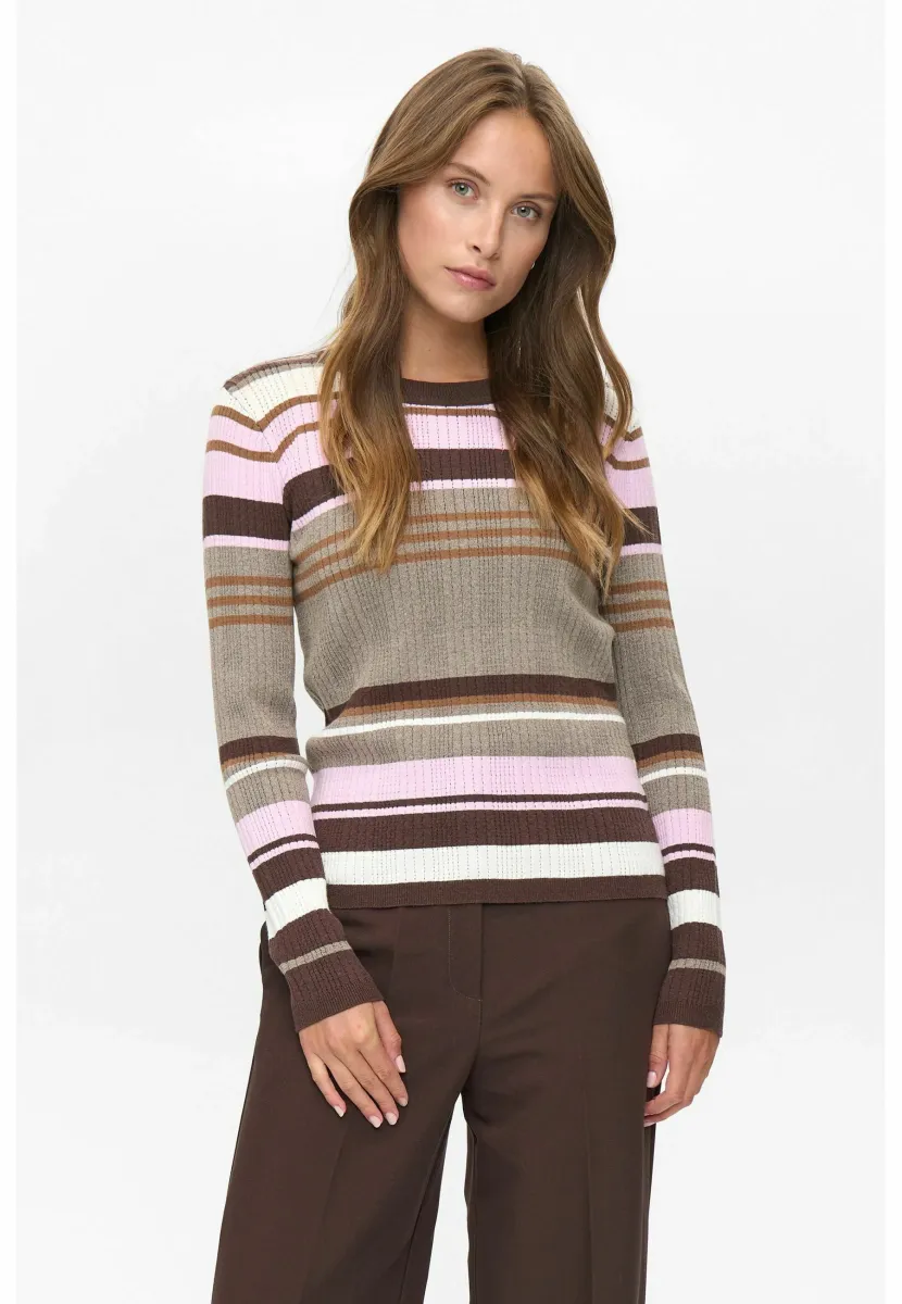 STRIPED - Strickpullover - taupe gray