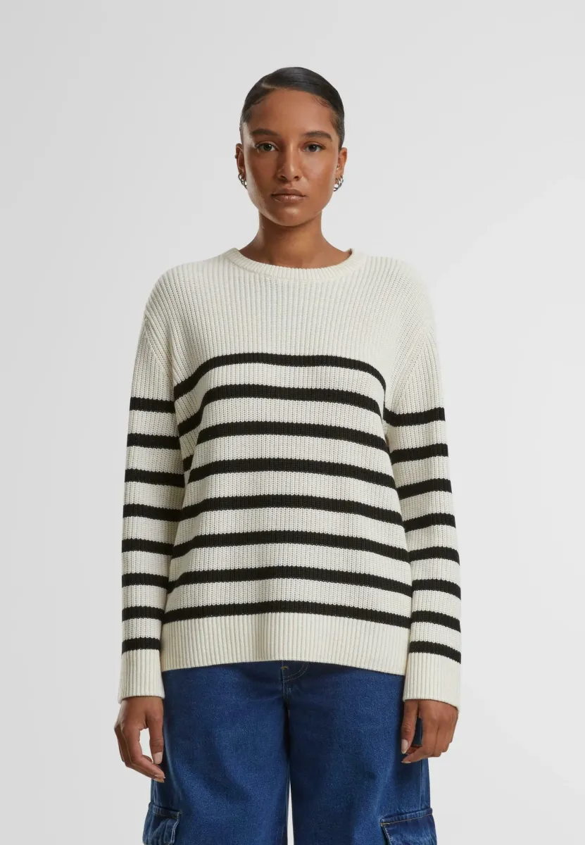 STRIPED - Strickpullover - whitesand black