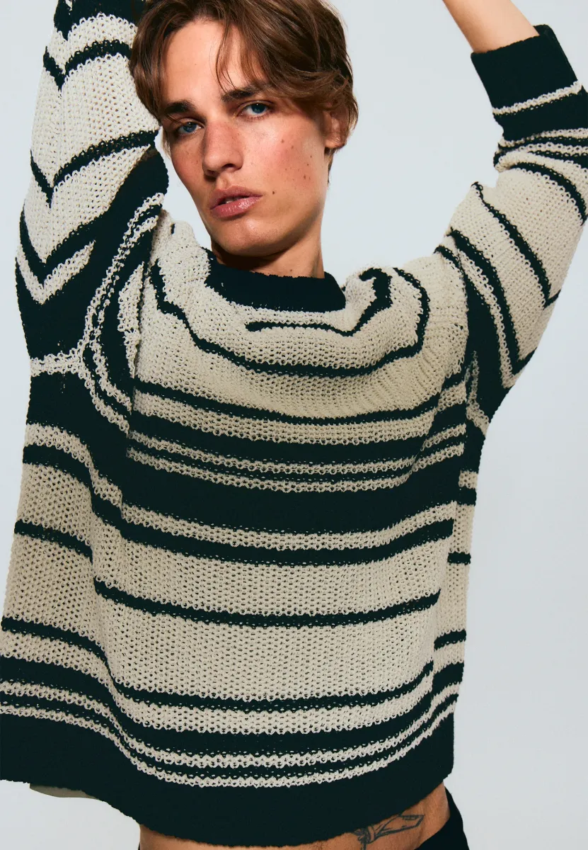 STRIPED SWEATER - Strickpullover - beige