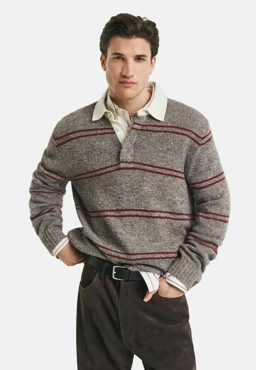 STRIPED SWEATER - Strickpullover - brown melange