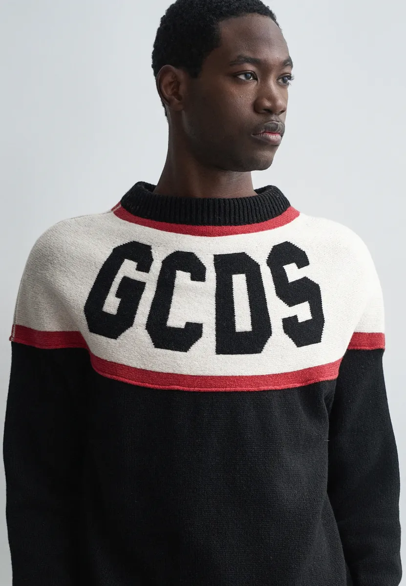 STRIPES LOGO SWEATER - Strickpullover - black