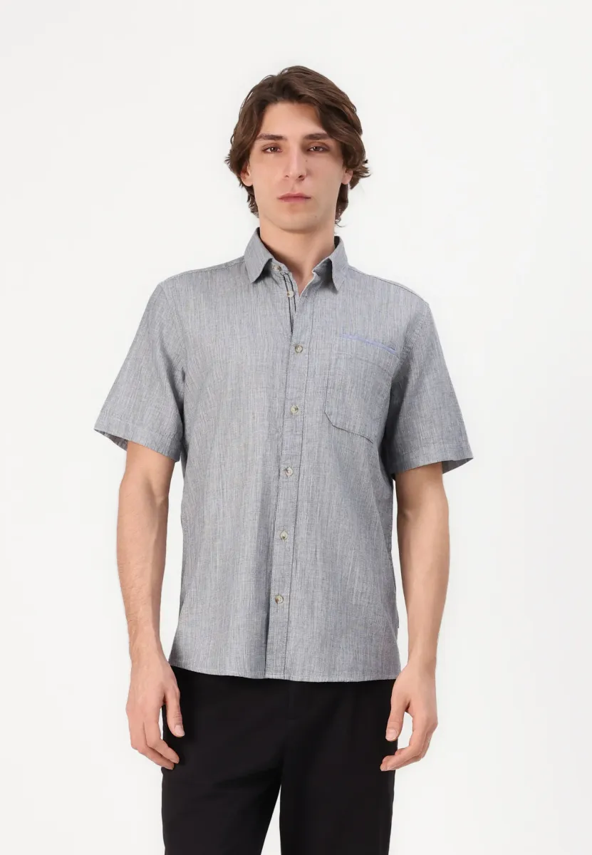 STRUCTURED - Hemd - navy slub structure