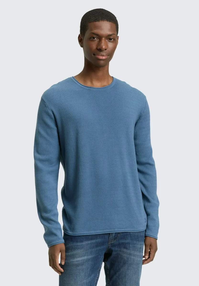 STRUCTURED ROLL EDGE  - Strickpullover - dusty denim blue