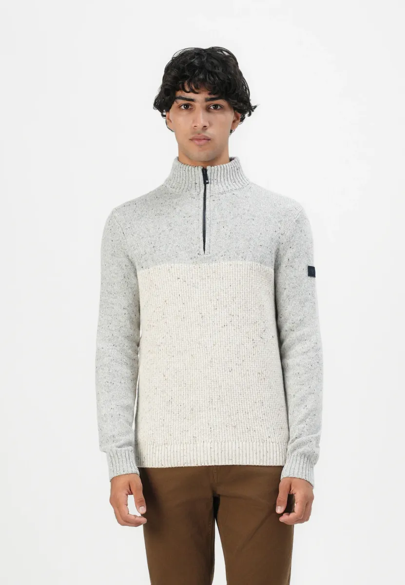 STRUCTURED TROYER - Strickpullover - grey/offwhite