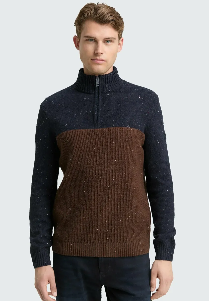 STRUCTURED TROYER - Strickpullover - navy brown color block
