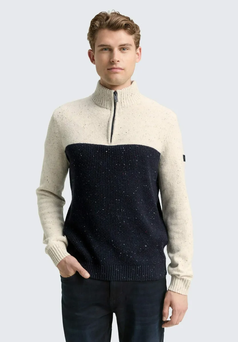 STRUCTURED TROYER - Strickpullover - offwhite navy color block