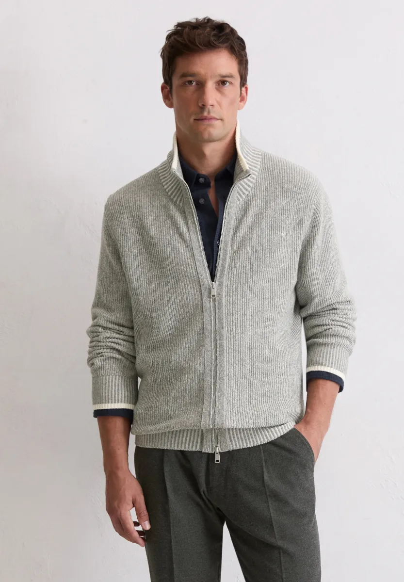 STRUCTURED WITH TIPPING - Strickjacke - trainer jacket structured bi color with tipping